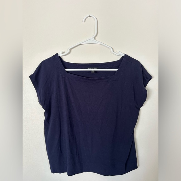 Eileen Fisher Large Top Womens Black Square Neck Boxy Neutral Minimalist USA - Picture 2 of 8